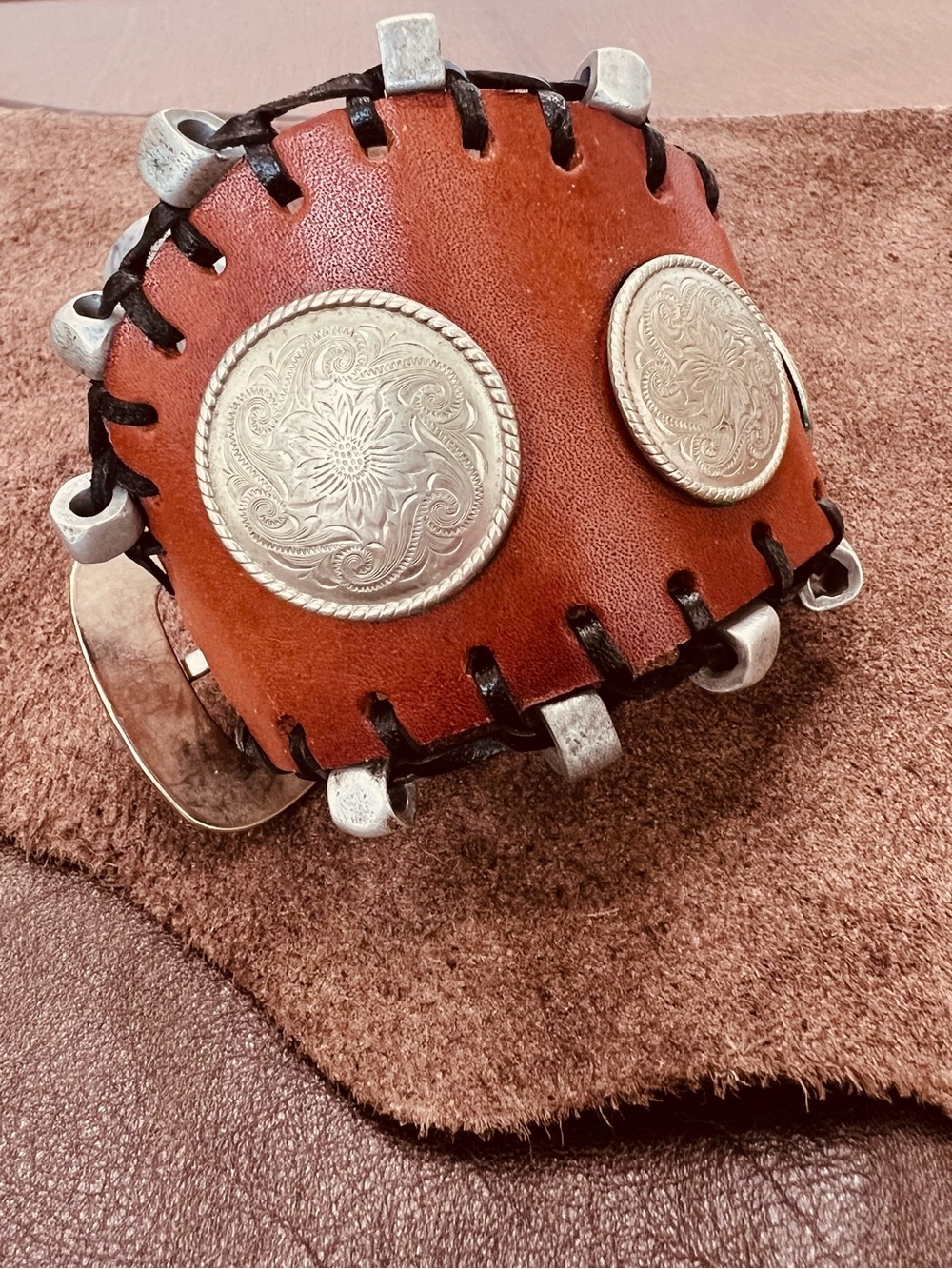 Upcycled Brown Leather Belt Bracelet Unisex One Size